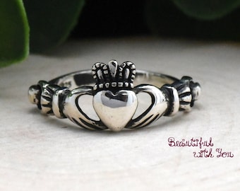 Celtic Claddagh Ring Silver, Silver Claddagh Ring, Simple Claddagh Ring, Irish Celtic Ring, Heart Claddagh Ring, Womens Claddagh Ring Silver