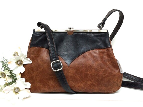 Leather bag , leather handbag , handbag, blue leather shoulder bag , bag with strap , handbag with snap,Kaa berlin, "SAPHIR"