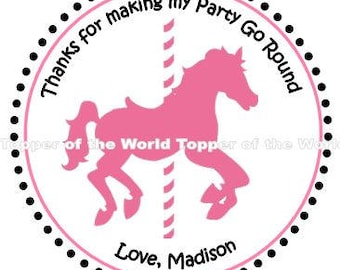 Set of 12 Carousel Horse Merry Go Round Personalized Birthday Party Thank you Favor Tags Or Stickers You Choose