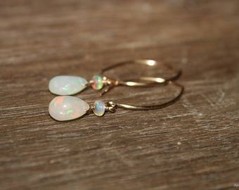 Genuine Fire Ethiopian Opal Earrings, Ethiopian Opal Jewelry, Welo Opal, Dangle Cluster Earrings, October Birthstone, Silver or Gold