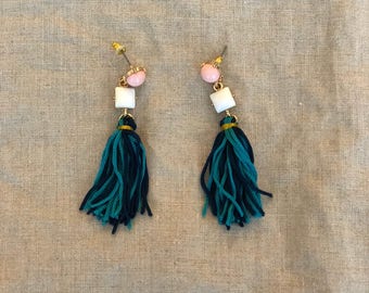 Pink and blue statement earrings