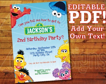 Printable Sesame Street Invitation for Sesame Street Birthday / Sesame Street Party (5" x 7") Editable PDF Instant Digital Download Elmo