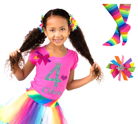 4th Birthday Rainbow Shirt and Skirt Outfit for Girls