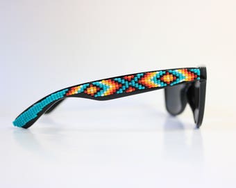 Black Frame Hand Beaded Sunglasses - Native American Handcrafted