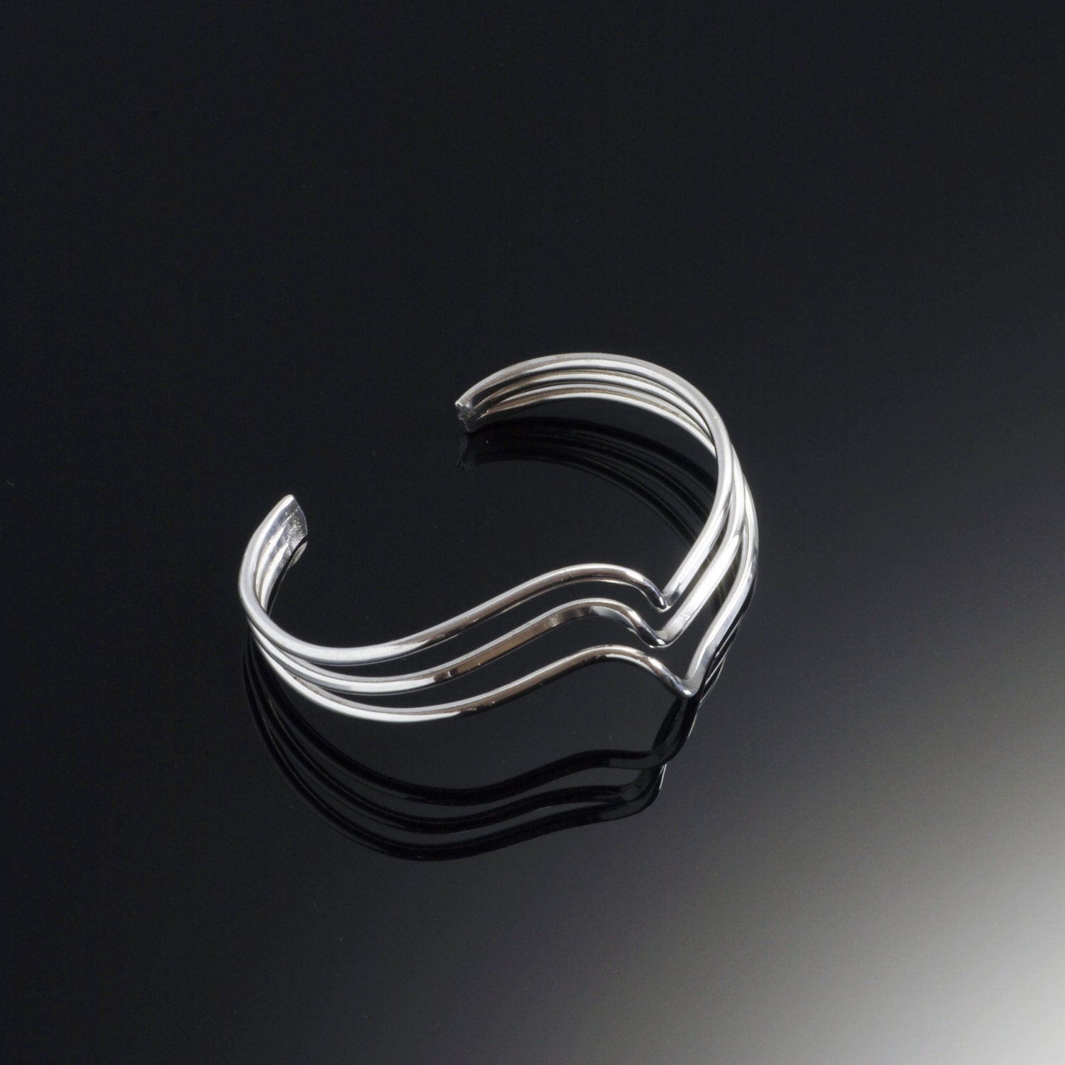 Silver Cuff Bracelet Triple Wave Cuff Sterling Silver