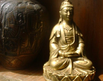 Buddha Statue - Quan Yin - Kwan Yen - Female Buddha - Buddha Figurine - Goddess of Compassion - Gold Finish