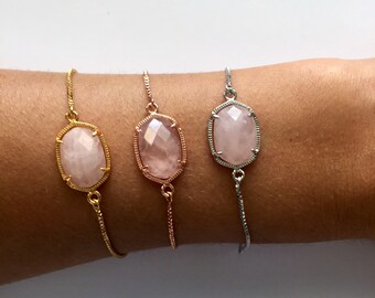 Set of 3 4 5 6 7 8 9 Rose gold silver rose quartz bracelet Unbiological sister gift from bride MOH MOG MOB Mother of the bride Groom mother