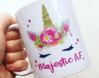 Majestic AF unicorn mug pink mug coffee funny mug tea rude mug personalised