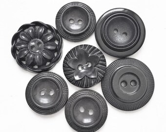vintage and nos black buttons--mixed lot of 7