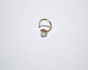 Gold Nose Stud, Blue Opal Nose piercing, Tragus earring, Helix earring stud, Cartilage stud, Nose ring, Conch piercing 20 gauge