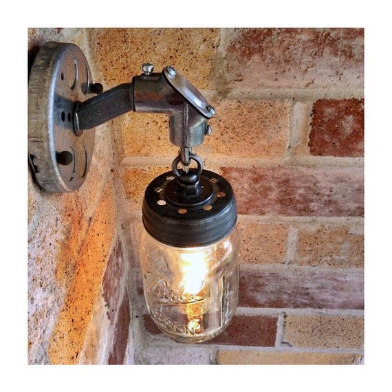 JAR OF LIGHT Pint Mason Jar Light Rustic Industrial wall