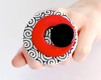 Ceramic Ring, Statement Ring, Ceramic Jewelry, big ring, bold ring, large ring, geometric ring, handmade ring by Studioleanne