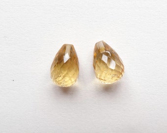 A+ grade Yellow Citrine Half Top Drilled Faceted Fat Teardrop Briolettes 10x15 mm One Pair Perfect for earrings K4867
