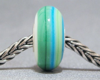 SMALL CORE Blue, Green & White Handmade Lampwork Bead Glass Big Hole Bead Bali Beach II