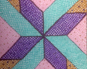 Dot Pointillism, Acrylic, 12" square, watercolor paper, original, dot art, pointillist art, quilt, quilting block, unframed