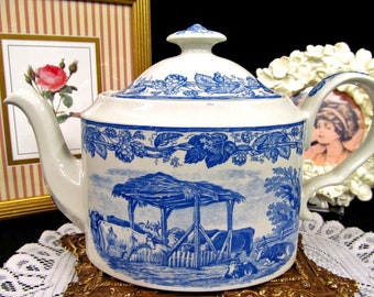 SPODE blue collection Rural Scenes large teapot super design and pattern
