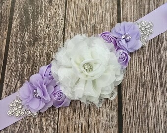 Lavender and ivory maternity sash, maternity sash, baby shower sash, ivory maternity sash, lavender maternity sash, baby shower sash,