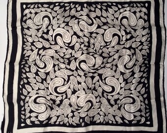 Vintage 1960s Vera Neumann Black and White Mod Geometric Paisley Psychedelic Scarf/MCM and Lovin' It