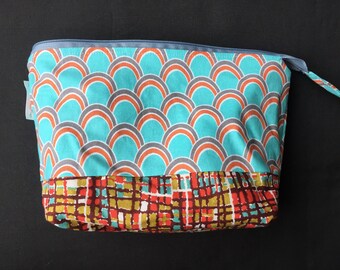 Teal Wet Bag, Cosmetic Bag, Travel Bag, Beach Bag, Toiletry Bag, Cloth Pad Wet Bag, Teal and Orange, Teal Gift, Teal and Gray