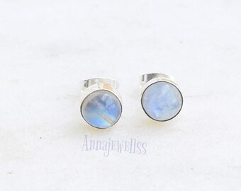 Rainbow Moonstone Stud Earrings, Moonstone Post Earrings, Silver Stud Earrings, Tiny Earrings