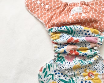 ORGANIC One Size Fitted Hybrid Cloth Diaper Floral Frenzy