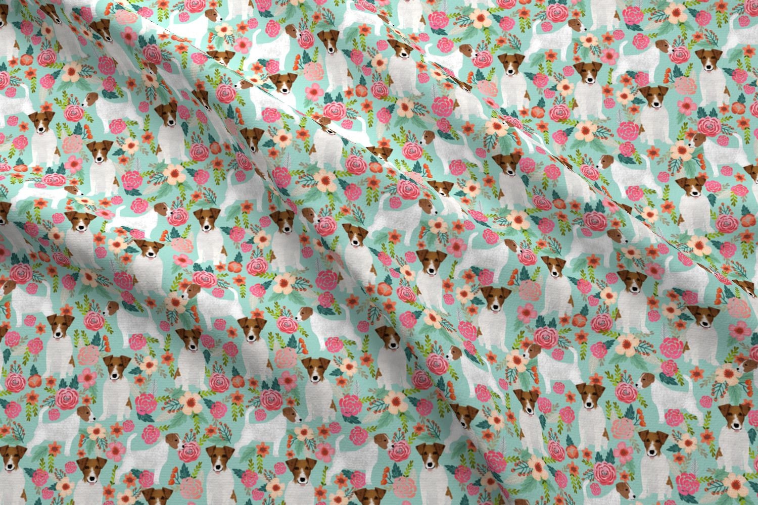 Jack Russell Terrier Fabric Jack Russell Terrier Mint Floral