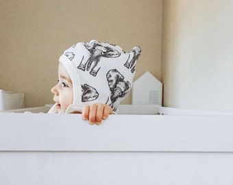 Organic Cotton Baby Hat - Baby Bonnet - Elephant Baby Hat - Baby Clothes - Infant Hat - Baby Gift - Baby Shower