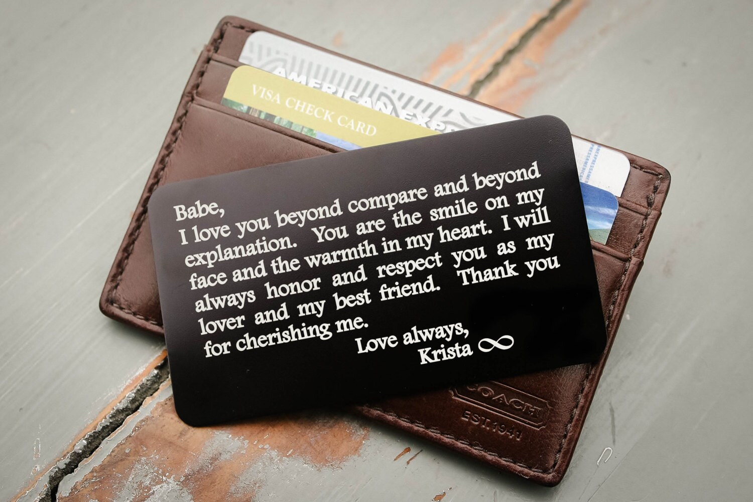 Darling Souvenir Personalisierte Metall-Geldbörsenkarte – Lasergravierte Liebesbotschaft Als Geschenk Für Ihn (3,5 X 2 Zoll)