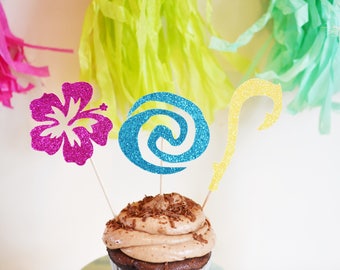 Moana Cupcake Toppers, Moana Birthday Party, First Birthday, Food Pick, 12 count