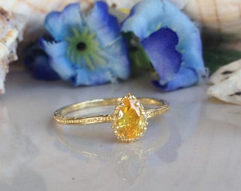 5% off-SALE!! Gold Citrine Ring - Gemstone Ring - Stacking Ring - November Birthstone Ring - Teardrop Ring - Slim Ring