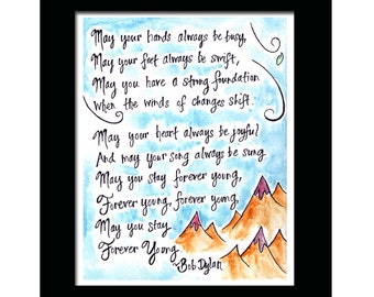 Digital Print - Bob Dylan's Forever Young Third Verse - Illustrated Nursery Art Painting - 8 inch x 10 inch - Cool Colors - Instant Download
