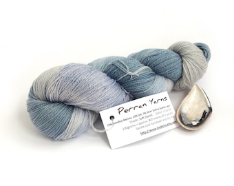 Sparkly lace yarn, hand dyed laceweight merino silk sparkle, Soft Denim Perran Yarns, variegated yarn skein, uk seller, snorkel blue grey