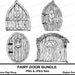Fairy door bundle, gnome png, digital download, hand drawn clipart, fairy art, pixie door png, elf colouring page, fae png, fairy scrapbook