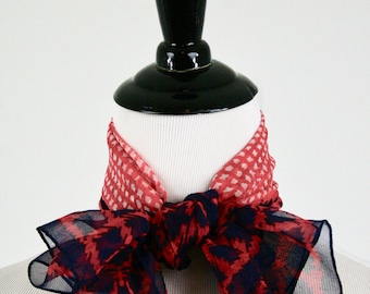 Vintage Mod Houndstooth Red White Blue Chiffon Square Scarf