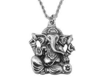 Pewter Ganesh Hindu Elephant God Pendant Necklace