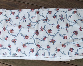 Waverly Screen Print Fabric "Mary Martha" - 100% Cotton - Teal Blue Dark Reds, and Taupe on a Creamy Ivory Background - Large Remnant