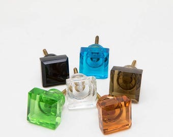 Set of 6 Cut Glass Square Knobs