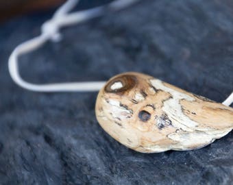 Handmade Reclaimed/Salvaged Driftwood Pendant & Necklace, cream suede adjustable length cord jewelry eco friendly boho hippie statement OOAK