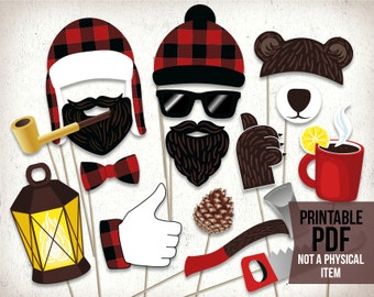 Lumberjack photo booth props : printable PDF. Lumberjack party printables. Lumberjack photo props. Party supplies. Birthday party props.