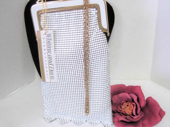 Whiting Davis Purse - White Mesh - NOS with tags - Flapper Evening Bag - Wedding Purse - Never Been Carried