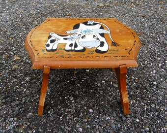 Antique Wood Stool / Primitive Decor / Cow / Child Toy/ Bench