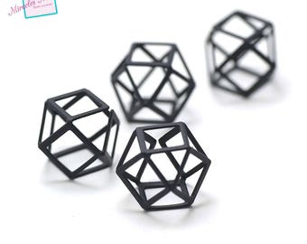 4 "octagonal 3D" /perles connectors 20 x 20 mm, black