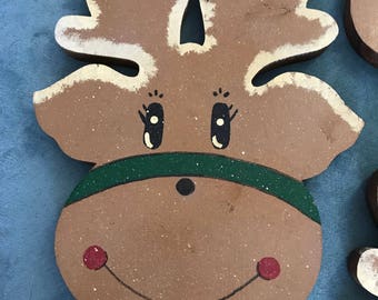 Wooden Christmas Reindeer Head Decorations