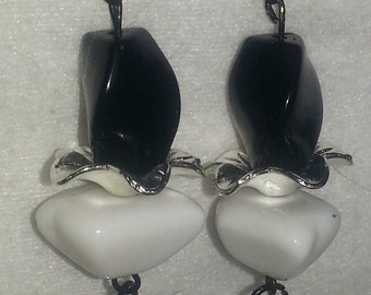 Black and white chunk earrings