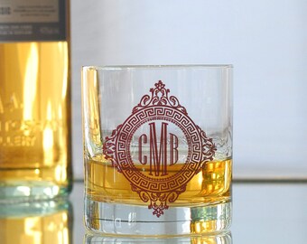 Custom monogram, screen printed glassware, old fashioned