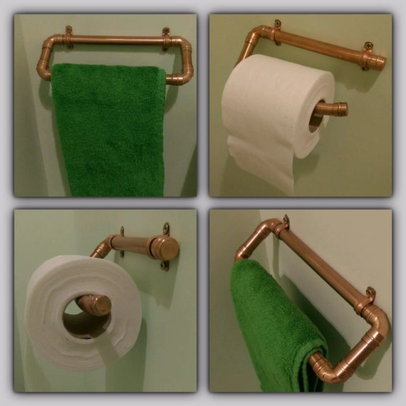 Bespoke real copper pipe toilet roll holder and cloakroom / en