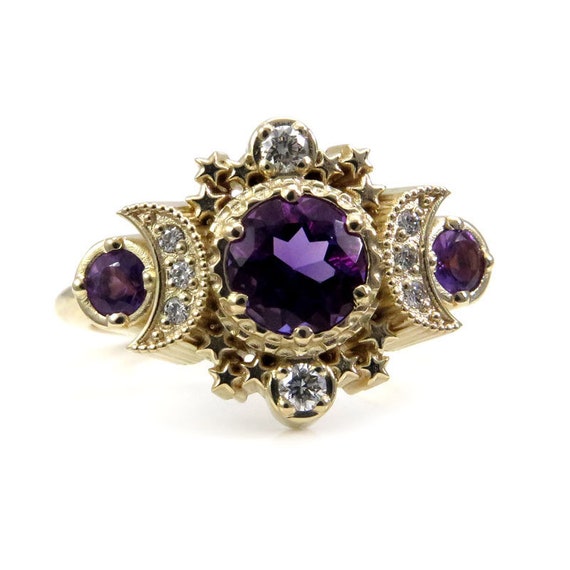 Amethyst and Diamond Cosmos Engagement Ring - Moon Goddess Fine Jewelry