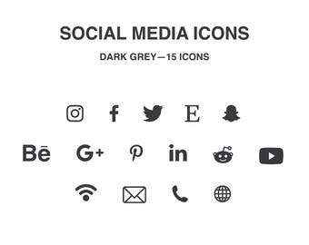 Social Media Icons -15 Dark Grey