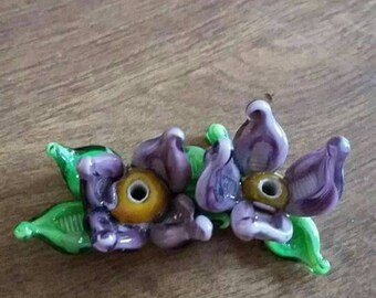 Purple petal glass flower focal bead
