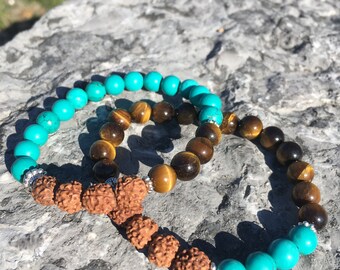Turquoise and Tiger's Eye Stacked Bracelets